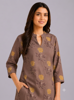 Greyish brown floral printed cord set