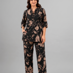 Black Floral Printed Cord Set